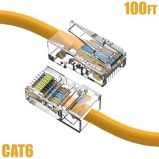 100FT Cat6 RJ45 Ethernet LAN Network UTP Non-Booted Patch Cable Copper Yellow