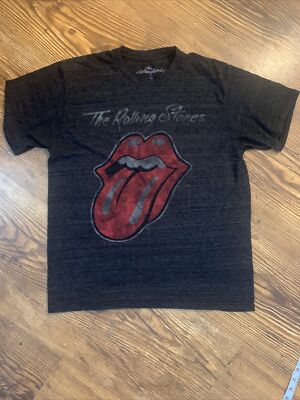 Rolling Stones T-shirt Medium Grey Black Graphic Concert Tee Lips