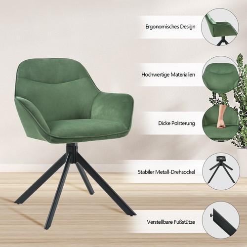 Esszimmerstühle 4er Set Drehbar Küchenstühle Armlehne Samt Drehstuhl Grün - Bild 6 von 11