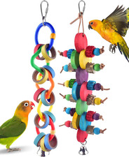 2PCS Bird Chew Toys, Multicolored Bagel Cascade Bird Parrot Toy Biting Paper Car