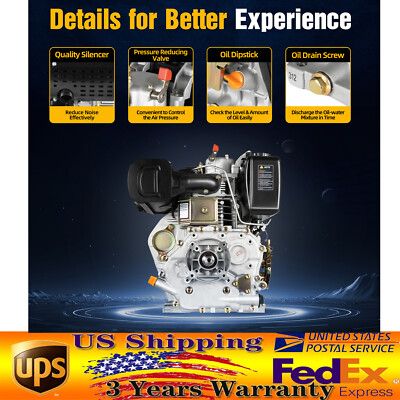 10HP 406cc 4-stroke Tiller Diesel Engine Single Cylinder Motor Air Cooling 186FA