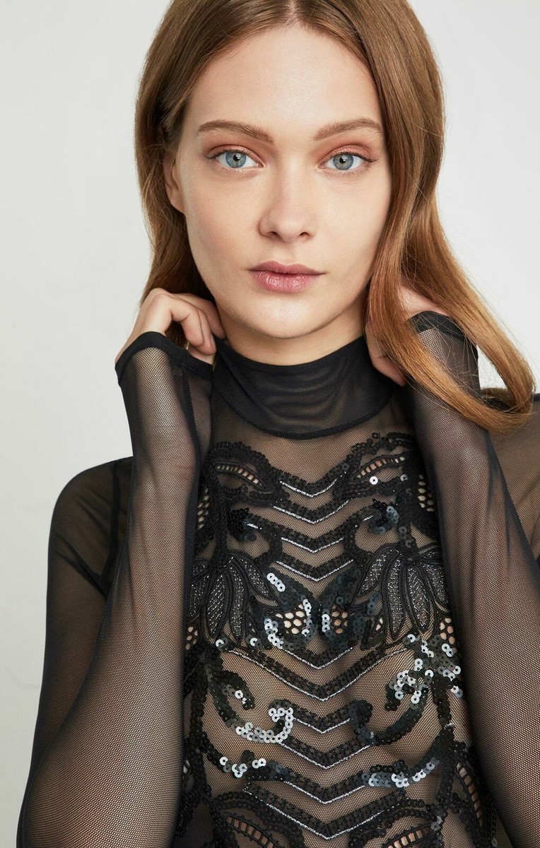 SALE✩.*˚ BCBG MAXAZRIA シースルー ビジュー付き ドレス BCBG