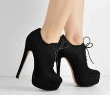 Exotic Dancer Heels Stripper Platform Bootie Lace Up Suede Leather Ankle Size 7