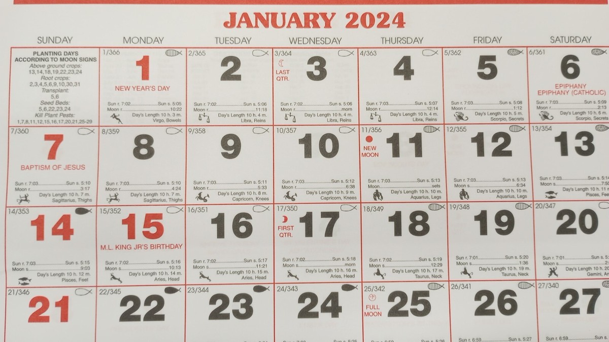 2024 Farmer's Almanac Calendar 13 L x 10 W | eBay