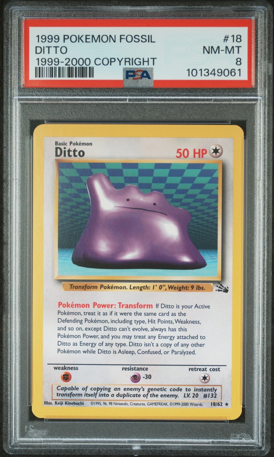 PSA 8 NM-MT Ditto 18/62 1999-2000 Fossil Red Logo Australian Pokemon Card
