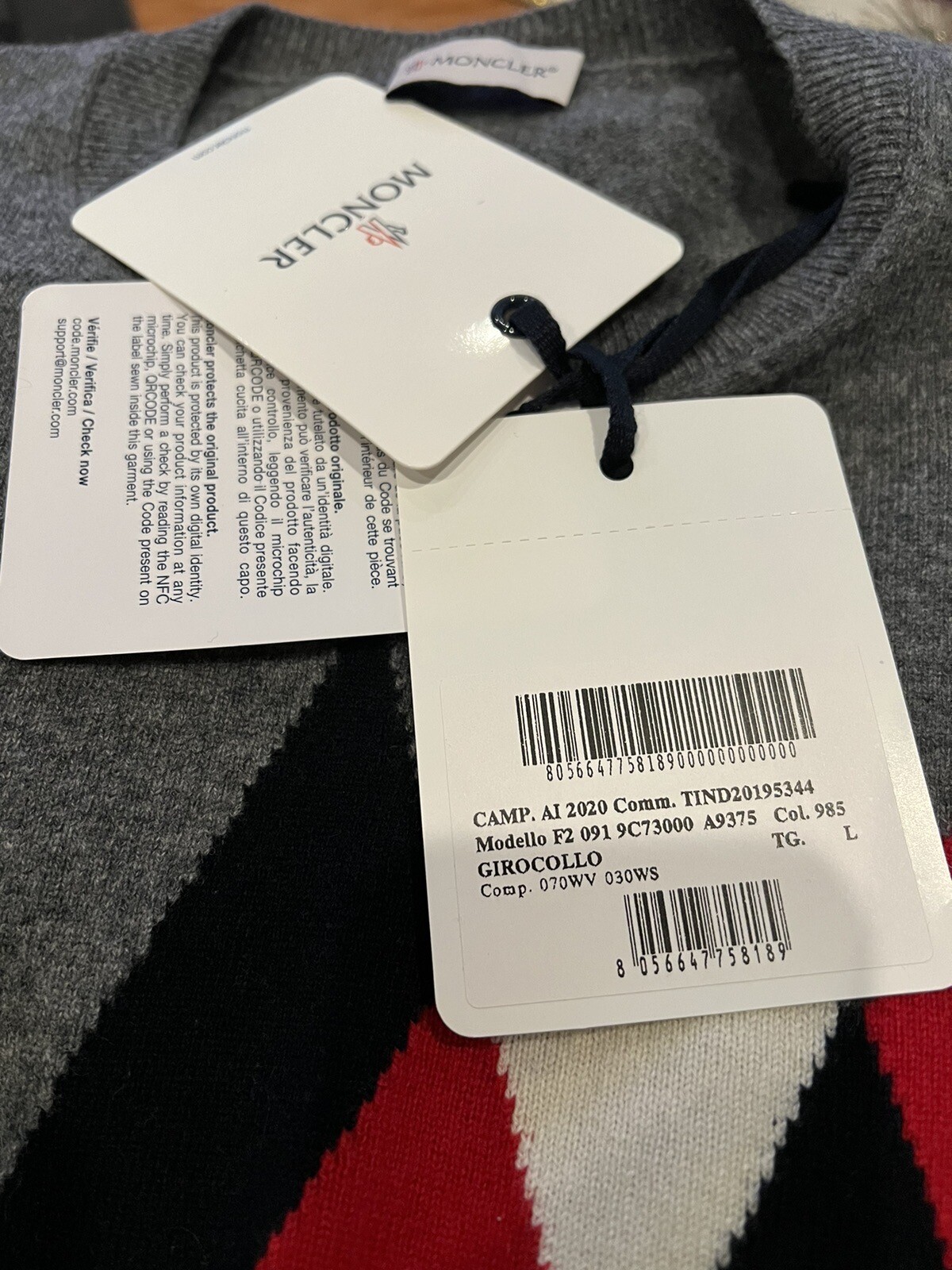 Moncler Men's Grey Geometric Pattern Knitted Crewneck Sweater, size L image 8