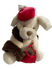 Dakin White Dog Plush Red Cap Bag Bow Adorable Puppy Stuffed Animal Size 10  