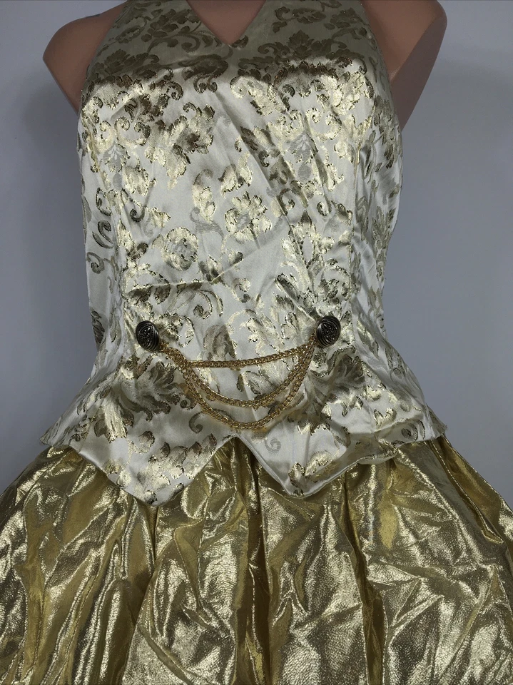 Vestido Halter Jessica Mcclintock Dorado Cojo 7/8 FIESTA DE GRADUACIÓN De Colección Años 80 90 Metálico Foto 4 de 4