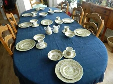 J & G Meakin "Romantic England" Green Set for (8) w/4 Serving Pieces          ST