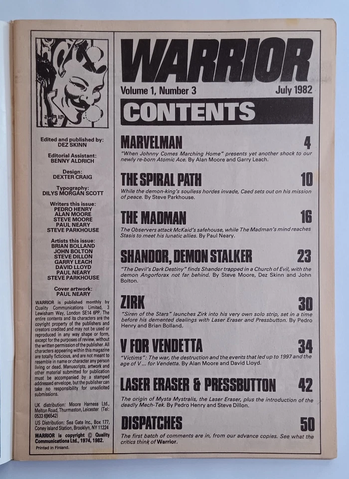 WARRIOR #3 (1982), V for Vendetta, Marvelman, Madman, Quality Comics, Z 2+ FN - Bild 3 von 4