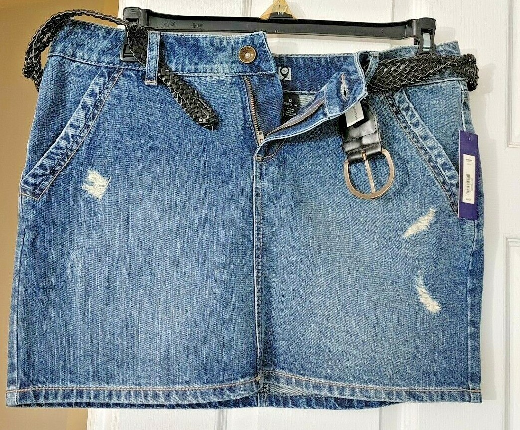 JEAN MINI SKIRT w/BLACK WOVEN BELT BRASS BUCKLE -NWT APT. 9