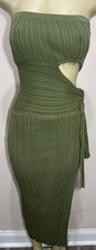 Lulus Women’s Olive Green Sz M Maxi Dress Stretchy Ribbed Knit High Slit Leg