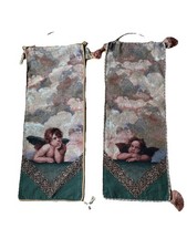Vintage 90s Pair Raphael Cherub Angel Tapestr...