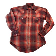 Plains Western Wear Red Plaid Pearl Snap Mens Shirt Size S Long Sleeves Cowboy