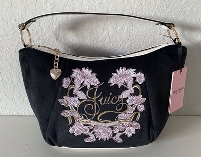 Juicy Couture Juicy In Bloom Hobo Shoulder Bag Purse Liquorice Black Floral NEW