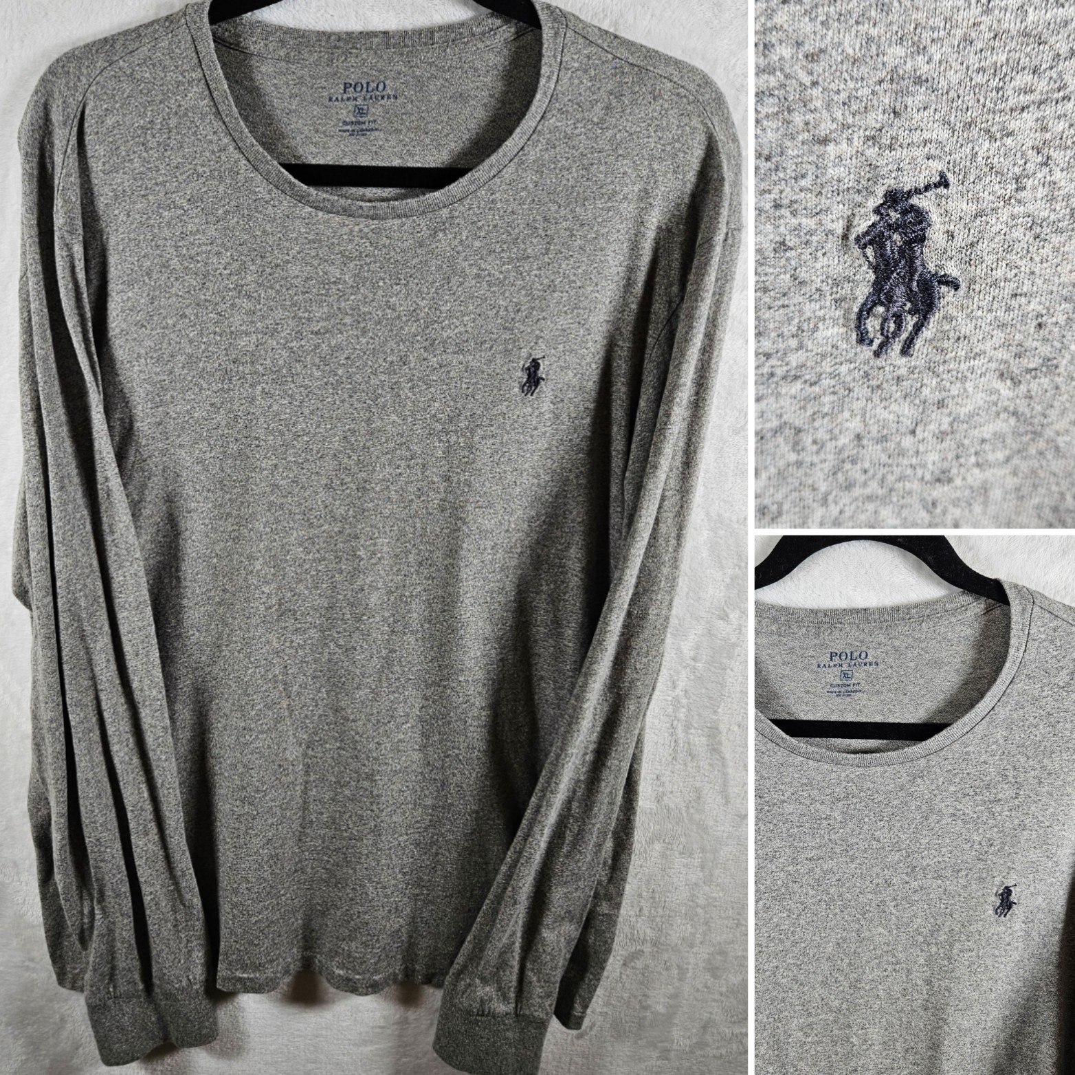 Polo Ralph Lauren maglietta uomo XL grigia manica lunga pony *si adatta grande