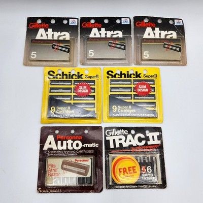 7 Vintage Rasierklingen Packungen, Gillette Atra Trac II Schick Personna Auto...