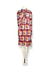 New $3100 Dolce Gabbana Sheer Silk Bellezza Blouson Dress Tie AOP Purple sz 40