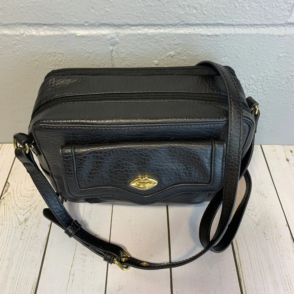 Juicy Couture Black Crossbody Bag Gold Lips Logo Y2K Purse - Image 3 of 4