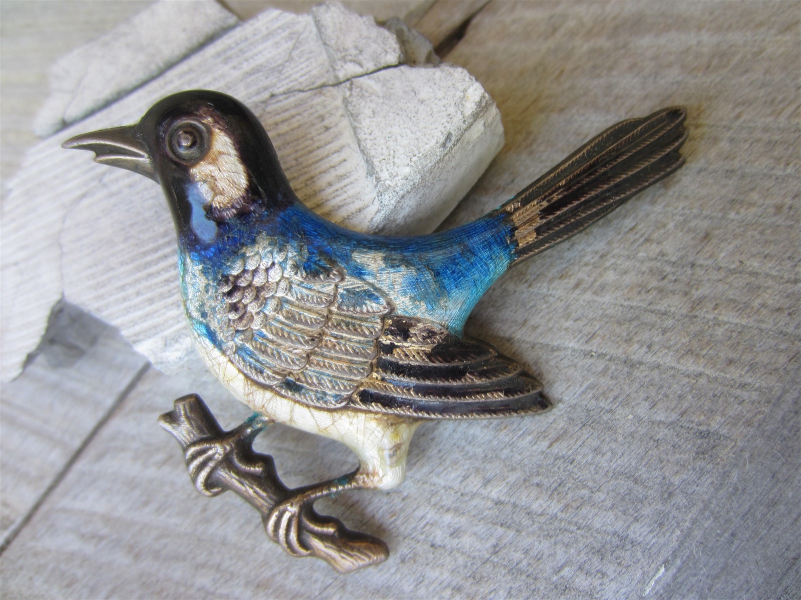 Vintage AS IS Enamel Blue WREN Bird Sterling Silver 2 1/2