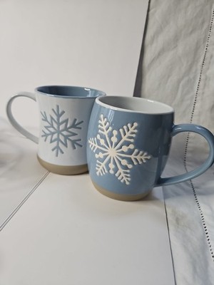Winter Snowflake Coffee Mug Set (2) Merry Makers Blue White Pre-owned 17oz