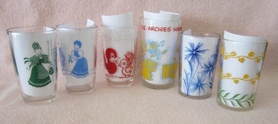 Vintage MC Hazel Atlas Swanky Bustling Betty Juice Glasses & Archies Jam Session