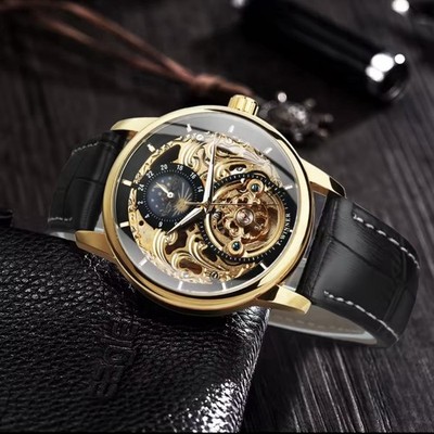Waterproof Watch Men Automatic Mechanical Leather Luxury Skeleton Men's Strap