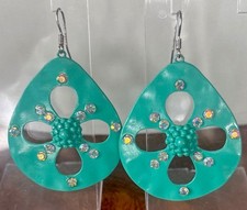 Sand Dollar Turquoise Sparkling Dangle Earrings French Hook 2.6