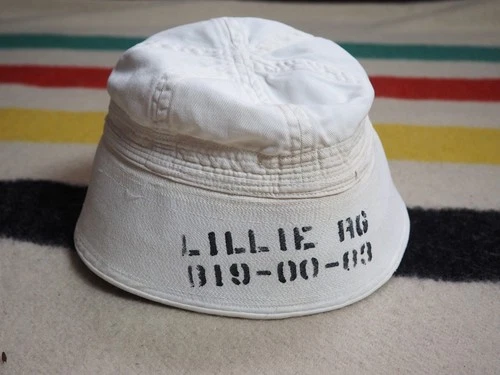 VTG WW2 Stencil Sailor USN Navy Dixie Named Grunge Military Bucket Hat Cap Men S