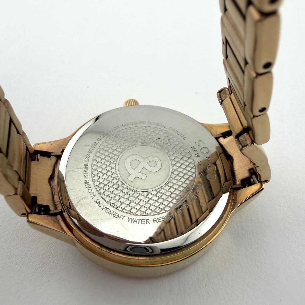 SO&CO New York Womens Watch Two Tone Gold Quilted Black 