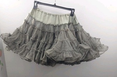 Vtg Square Dancing Skirt Sage Green Adjust Waist Crinolin Petticoat Full Circle