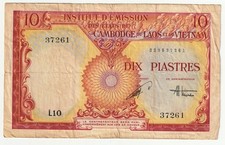 1953 French Indo-China 10 Dix Piastre Currency Note Vietnam Circulated