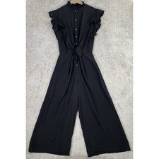 REBECCA TAYLOR Jumpsuit Women's 6 Black Hearts Pattern 100 Silk Wide Leg