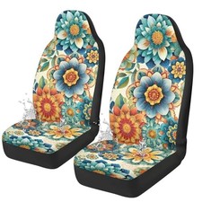 Car Seat Covers 2 Pcs, Waterproof Universal Front Seat Protector, Hippie Flower