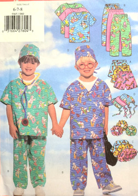 UC Butterick 5565 Sew Pattern Kids Scrubs Pants Top Hat Cap Doctor Nurse Costume
