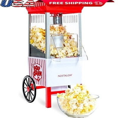 Vintage Hot Air Popcorn Maker Machine 12 Cups Healthy Oil Free Popping Cart New