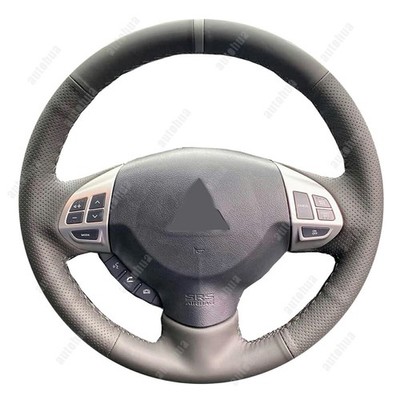 Black Leather Steering Wheel Stitch on Wrap Cover For Mitsubishi Outlander