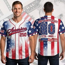 Personalized USA Flag Patriotic Freedom 250th Anniversary Baseball Jersey Shirt