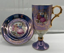 Purple Porcelain Footed Demitasse Cup and Saucer