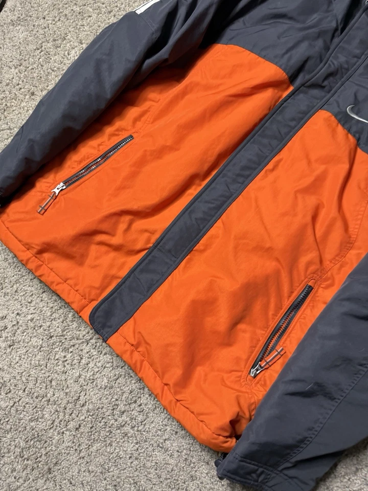 Nike Jacket Mens Large Orange Gray Hooded Full Zip Large Parka Stripe Swoosh - Image 4 of 4