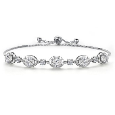 5-Stone Oval Gemstone Birthstone and Moissanite Bolo Chain Bracelet for Women |