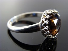 Smoky Quartz Ring  Rose Cut Faceted Gemstone  Bezel Set  925 Sterling Silver