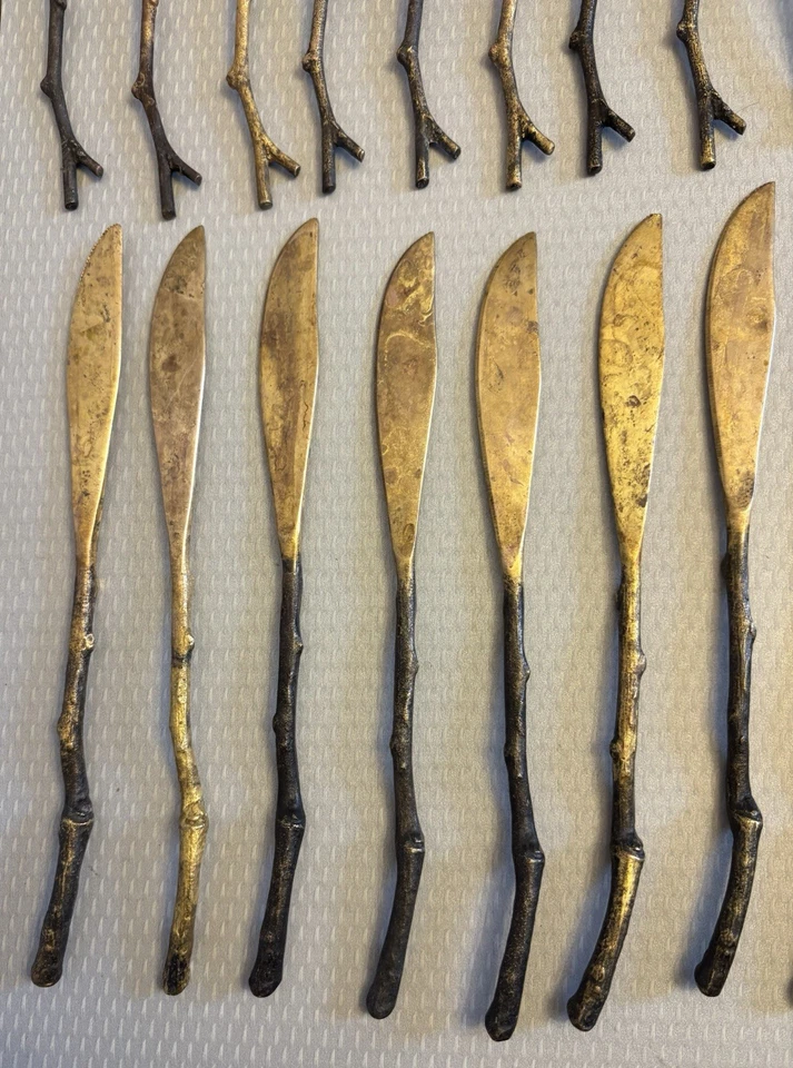 Pottery Barn Twig Branch Bronze Brass Flatware 44P Full Set Service For 8 - Image 2 of 4