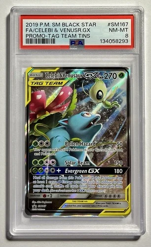 Celebi & Venusaur GX SM167 •PSA 8 NM-MT• Sun & Moon: Tag Team Promo 2019