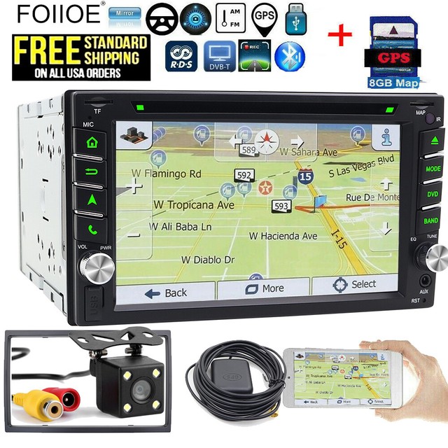 GPS Double 2 Din Car Stereo Radio DVD CD Mp3 Player SWC TV Bluetooth +Map & CCD | eBay
