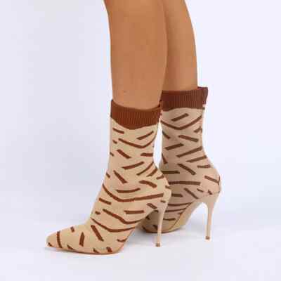 Stiefel Schuhe Stiefeletten Beige Elegant Knöchelschuhe 10.5 CM Elastisch 45664