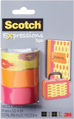 3M Scotch Expressions Tape  3/4''  X 300'' Sherbet/Orange/Salmon/ 3-Roll Pack
