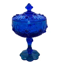 Vintage Cobalt Blue Fenton Covered Candy  / Compote Dish