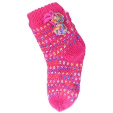 Snoozies Child Slipper Socks Birdseye Pom Dark Pink Sherpa Lined Non Skid