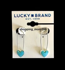 Lucky Brand Matte Silver Tone w/Turquoise Safety Pin Earrings